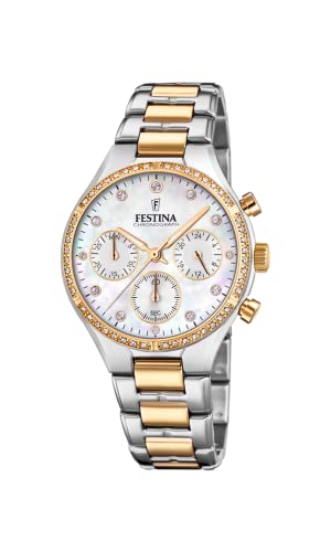 Festina Montre Femme Analogique Acier Inoxydable 316L Multicolore - Quartz Chronographe - Verre minéral Haute résistance - Étanche 5 ATM F20402/1 -...