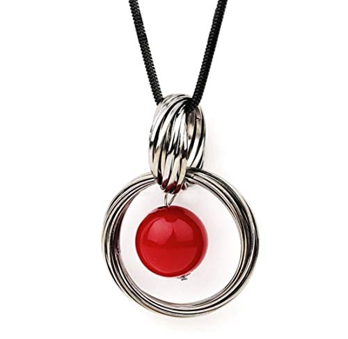 Nataliya Crystal Red Bead Circle Pendant Statement Necklace