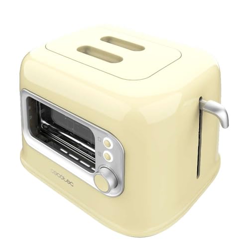 Cecotec Tostapane Verticale RetroVision Giallo, Potenza 700W, 2 Fessure Extra-Larghe, Design Unico...
