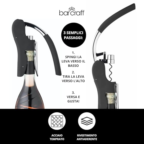 BarCraft Deluxe Corkscrew, Wine Bottle Opener with Built-in Foil Cutter, Black & Chrome - Image 4