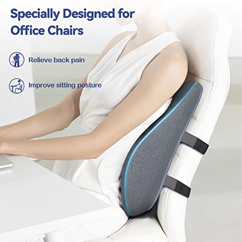 Lumbar Support Pillow For Office Chair, Cooling Memory Foam Lumbar Pillow For Back Pain Relief, Ergonomic Back Support Pillow With Dual Extension Straps For Car, Couch, Recliner, Gaming Chair, Grey #TOP1