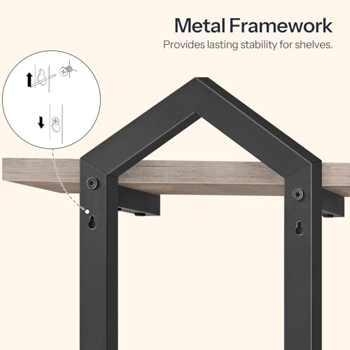 Image of HOOBRO Floating Shelves, 15 Inch Wall Shelf Set of 2, Wall Mounted Storage Shelves 2-Tier, Hanging Bathroom Shelves, for Living Room, Bedroom, Bathroom, Kitchen, Greige and Black BG13BJP201