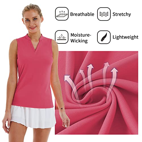 Lastfor1 Women's Golf Sleeveless Polo Shirts Upf 50+ V Neck Athletic Tank Tops Outdoor Sports Quick Dry Moisture Wicking Hot Pink Xs #TOP4