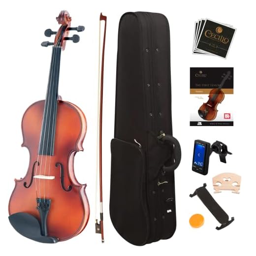 Mendini Full Size 4/4 MV300 Solid Wood Violin with Tuner, Lesson Book, Extra Strings, Shoulder Rest, Bow and Case, Satin Antique Finish