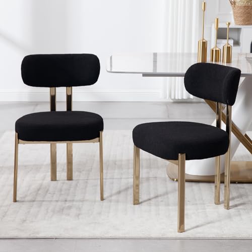 Wahson Sillas De Comedor De Piel Sintética Juego De 2 Sillas Cocina Moderna Con Patas Doradas, Sillas De Salón Sencillo Sin Reposabrazos Para Restaurante Sala De Estar,Negro