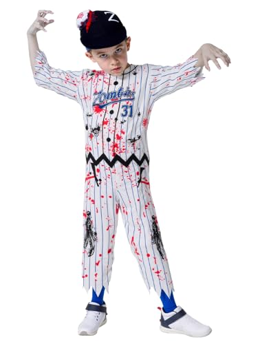 VEXOOM Zombie Baseball Player Costumes for Boys Halloween Costumes for Kid, Zombie Scary Football Player Outfit L
