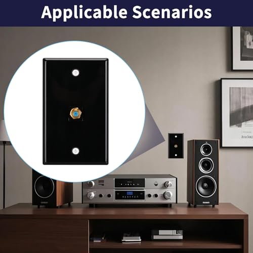 1 Port Coax Wall Plate,3Ghz Gold-Plated F-Type Keystone Wall Jack for Coaxial Cable,Black Glossy Coaxial Cable Wall Plate,2Pack