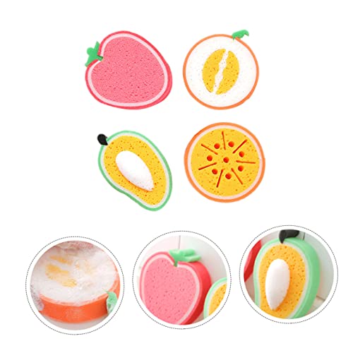 KOCKSHION 4piezas Esponjas Gruesas con Forma De Fruta Estropajos para Cocina Limpiador No para Limpieza De Platos y Superficies Absorción Rápida y Duradera