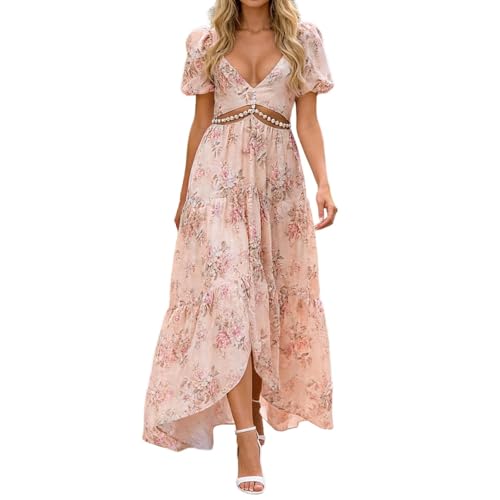 Robe d'été en mousseline de soie longue col en V et style Ibiza chic