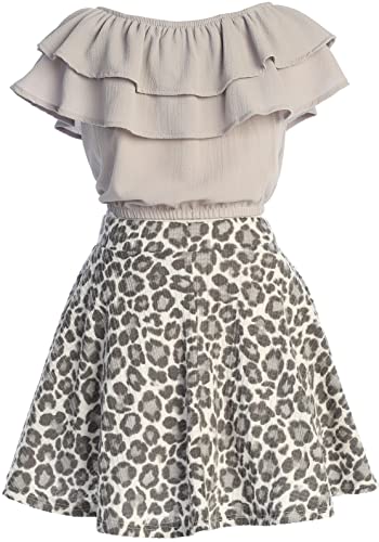 Image of Cold Shoulder Crop Top Ruffle Layered Top Flower Girl Skirt Sets for Girl