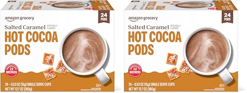 Amazon Brand - Happy Belly Hot Cocoa Pods Compatible with 2.0 K-Cup Brewers, Salted Caramel Flavored, 24 Count (Pack of 2)