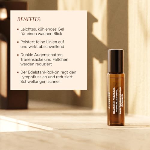 JUNGLÜCK Hyaluron Augengel Roll On - Vegan | Anti Aging Augenroller gegen Falten und Augenringe mit BIO Aloe Vera - Kühlendes Gel mit Koffein für einen strahlende Blick | Augenserum wirkt abschwellend