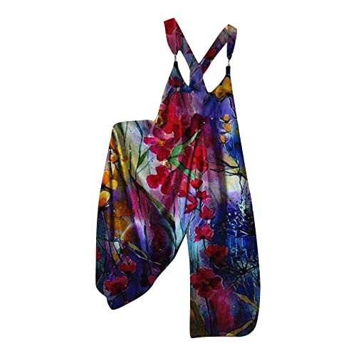 Hanaturu Pelele para mujer, elegante, casual, verano, estampado de pierna ancha, ajuste holgado, a la moda, plisado, mono de juegos, 03-azul, XL