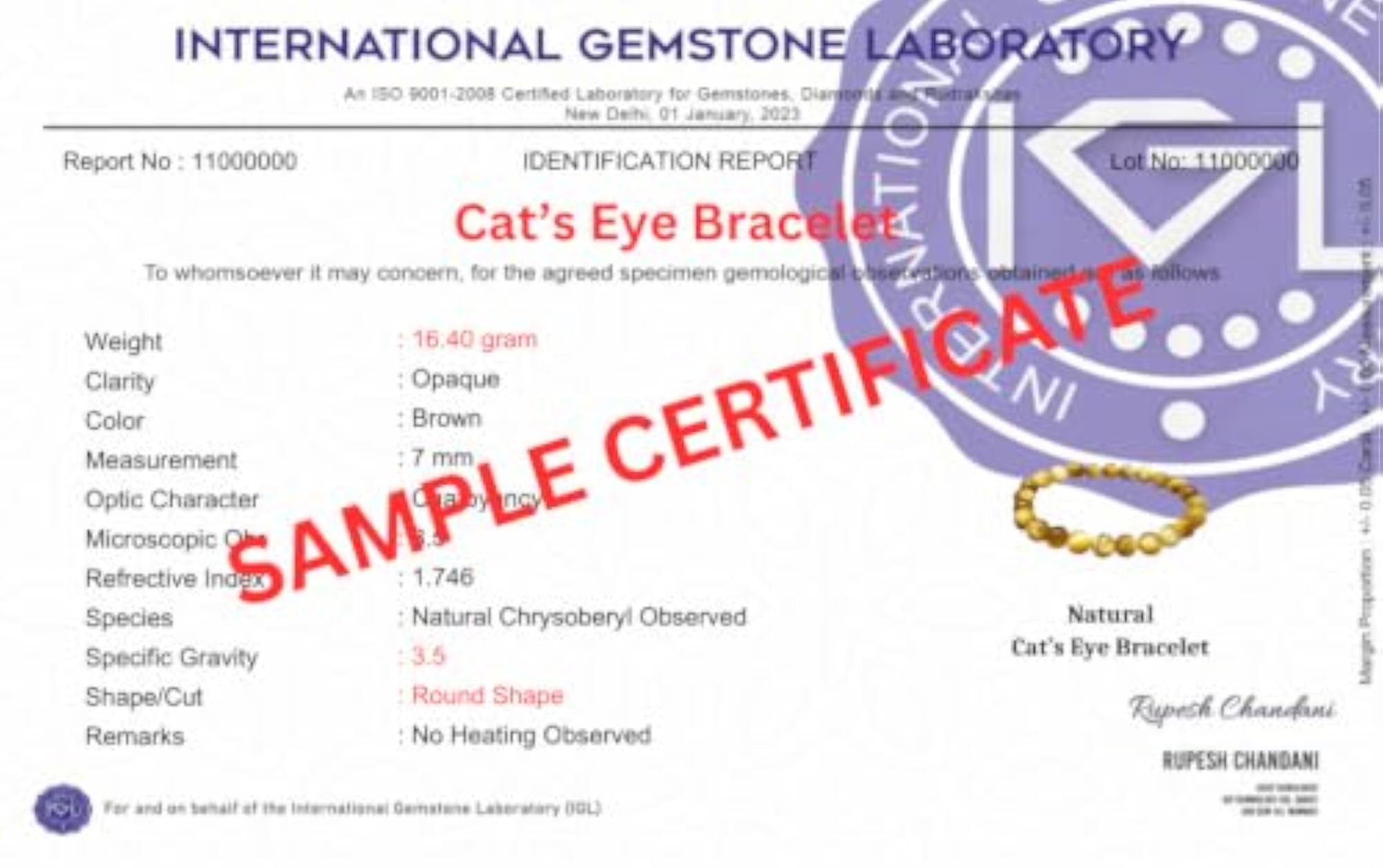 Natural Cats Eye Bracelet, Certified Precious
