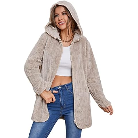 LY VAREY LIN Womens Fuzzy Fleece Sherpa Jacket Zip Up Hooded Cardigans with Pockets Cover