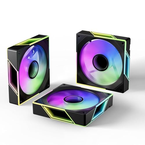 FexaDon Tek Ventilador ARGB de 120 mm para caja de computadora, PWM de 4 pines, ventilador silencioso para computadora con ventilador de espejo infinito, 1550 RPM (paquete de 3, negro, 120 mm)