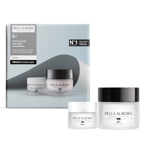 BELLA AURORA - Pack Antiedad y Antimanchas, B7 Crema Antiedad Iluminadora Noche 50 ml + Contorno de Ojos Eyes 15 ml, Tratamiento Antiarrugas, Iluminador e Hidratante, para Uso Diario