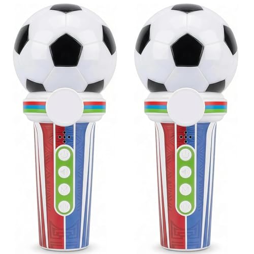 Soccer Fan Cheer Microphone Toy, Stadium Megaphone with LED Light, 3 Cheer Sounds, Whistle, Drum & Recording, Handheld Noisemaker for Sports Games & Parties (2PCS)