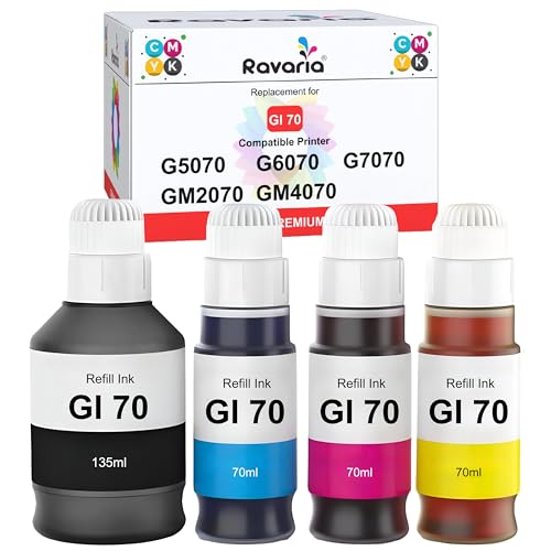 Image of GI 70 Comaptible Ink for for Canon Pixma G5070 / G6070 / G7070 / GM2070 / GM4070 Printer (GI 70 Ink CMYK (4 Color Set))