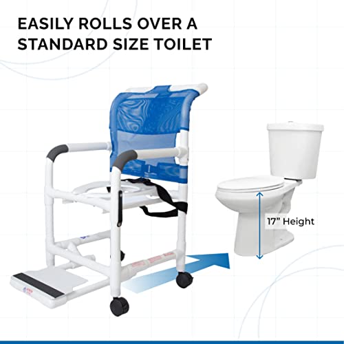Rolling Shower Chair With Drop Arms, Mesh Seat, Locking Casters, Seat Belt, Slide Out Footrest And Commode Pail. 300 Lb. Capacity, Fits Over Standard Toilet. Institutional Grade - Rl-1 #TOP6