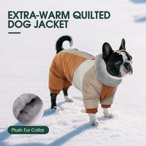 Kuoser Wasserdichter Hundemantel für Kleine Hunde - Wärmer, Winter, Mit Geschirr, Moden Hundejacke, Reflektierend für Kleine Hunde, Braun S