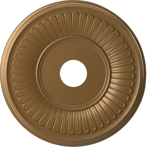 Image of Ekena Millwork CMP19BECGH Berkshire Thermoformed PVC Ceiling Medallion (Fits Canopies up to 8 3 /8 inch), 19 inchOD x 3 1 /2 inchID x 1 inchP, Metallic Gold Rush