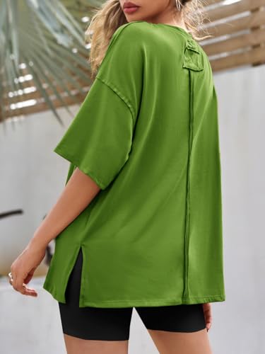 Image of Tankaneo Womens Oversized Tshirts Summer Casual Short Sleeve Crew Neck T Shirt Loose Fit Side Slit Tee Tops
