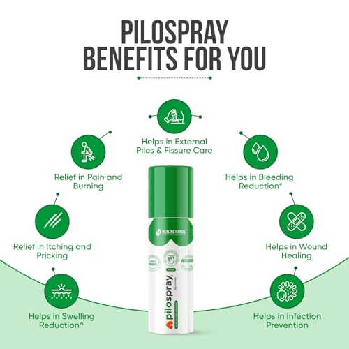 Image of Healing Hands PiloSpray Piles Treatment Spray - 70 gram, Patented Plant Based Hemorrhoids and Fissure Solution, Clinically Proven, Herbal & Natural Care