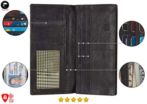 Image of RFID Blocking Mens Genuine leather Bifold Long Wallet