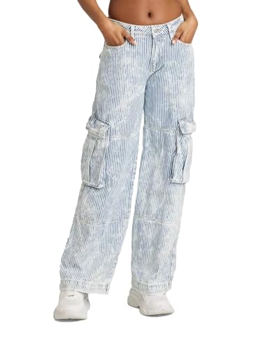 Kedera Women's Stripe Cargo Jeans High Rise Baggy Pants Straight Leg Casual Y2K Pants Boyfriend with Pockets