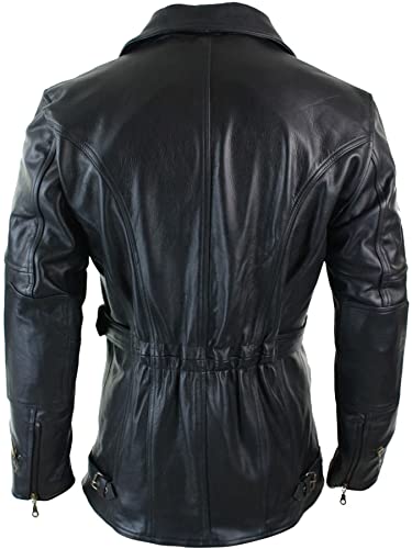 Mens 3/4 Quarter Length Motorcycle Black Biker Long Jacket - Genuine Leather Coat Winter Outerwear3