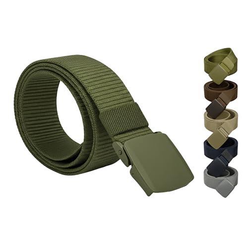 PIQSTORE Cinturón Táctico Hombre en Color Verde – Cinturón Militar de Nylon Ajustable, Ligero y Resistente – Hebilla Sin Metal Ideal para Aeropuertos, Trabajo, Viaje o Uso Diario (3,8 x 135 cm)