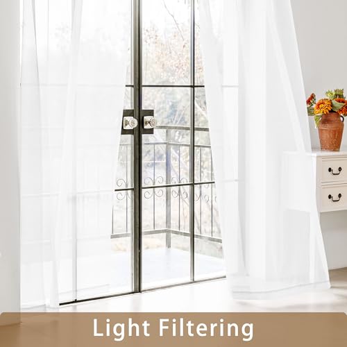 Image of White Sheer Curtains 54 Inch Length, Privacy Semi Sheer Curtains for Dining Room Kitchen, Light Filtering Rod Pocket Voile Window Drapes 2 Panels Set, Each 42 inch W x 54 inch L