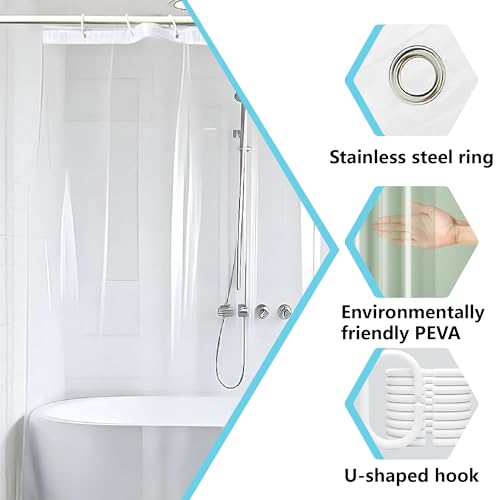 Rideau douche avec oeillets métalliques transparent et imperméable