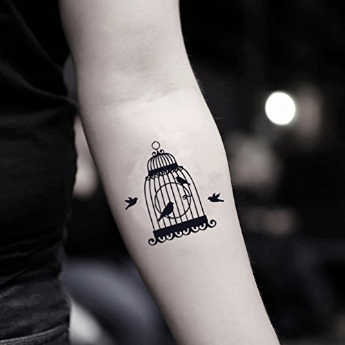 Bird Cage Temporary Fake Tattoo Sticker (Set of 2) - www.ohmytat.com