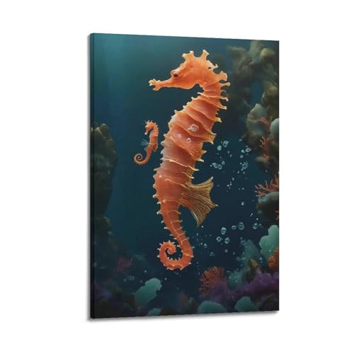 Poster deux hippocampes toile 60x90 cm pour mur vide sans vie