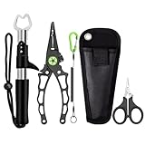 Aluminum Fishing Pliers, 5 Pcs Fishing Tool Kit, Upgraded Muti-Function Hook Remover and Fish Scissors, Fishing Gear, Ice Fishing Gift for Men