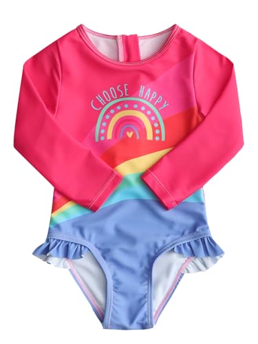Image of Aisyee Baby Girls One Piece Swimsuits Long Sleeve Rash Guard Swimshirts