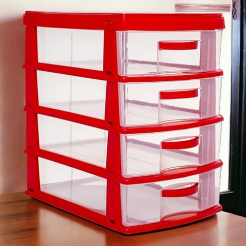 Gaveteiro Organizador de Mesa com 4 Gavetas Grande em Plástico Resistente Rv Ecommerce (Branco)