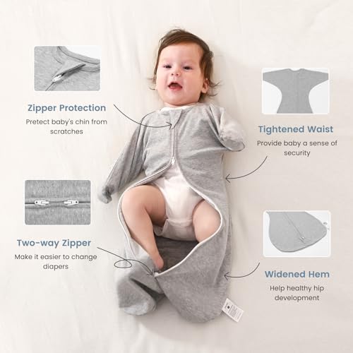 Image of ZIGJOY Swaddle Sleep Sack 3-6 Months, 1.0 Tog Cotton Baby Swaddle Blanket | 100% Cotton - Soft & Breathable & Non-shrink, 2-way Zipper for Easy Diaper Changes, Long Sleeves Allow Self-soothing