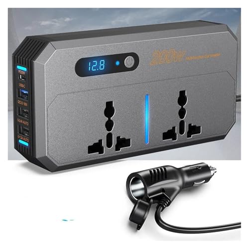 Power Inverter Inversor Corriente Inversor De Corriente para Coche De 200 W, CC 12 V A CA 110 V-220 V, Adaptador De Corriente Automático, USB Tipo C, Enchufe Estadounidense/Europeo.(220V EU)