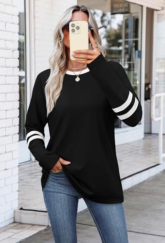 Image of Sampeel Long Sleeve Shirts for Women Color Block Casual Tops Fall Outfits 2026 Basic Tees Trendy Spring Clothes