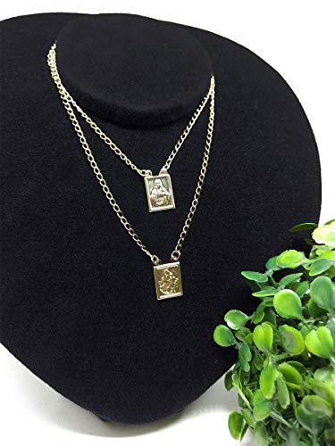 Cordão Escapulário colar Sagrado Coração de Jesus e Nossa Senhora Folheado a ouro 18k