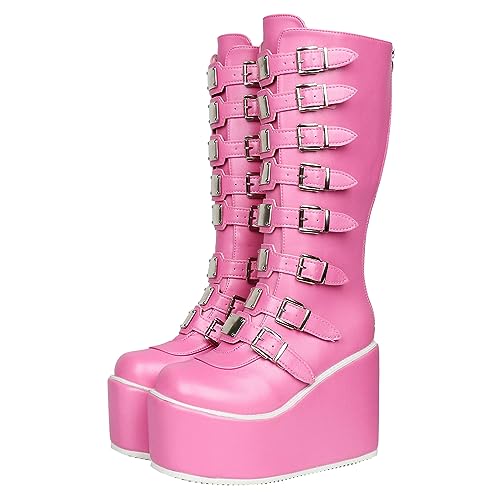 Image of Parisuit Women's Knee High Goth Platform Boots Lace Up Combat Boots