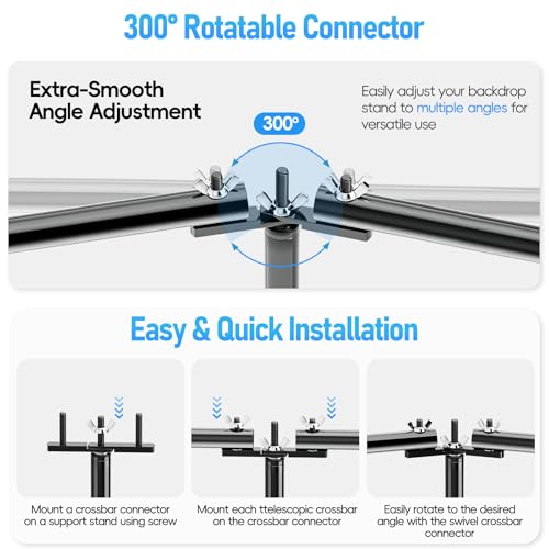 EMART Back Drop Adjustable Stand, 10x20 Backdrop Stand Heavy Duty Photography Background Support System Kit with 300° Angle Rotatable Connector and 8 Spring Clamps for Parties, Wedding, Photo Studio by EMART - Image 4