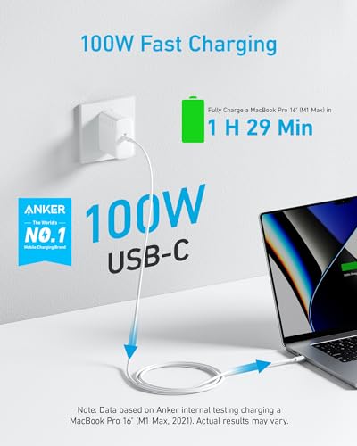 Image of Anker Laptop Charger, Compact and Foldable 100W USB C Charger for MacBook Air, Samsung Galaxy, iPhone 17 /16 Series, iPad Pro, and More(5FT USB C Cable Included)