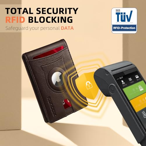 RUNBOX AirTag-Wallet-Mens-Slim-RFID Blocking Wallets Leather with Bill Compartment Air Tag Bifold Card Holder Wallet Gifts for Men Dad 5