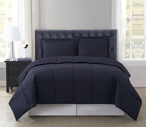 TRULY SOFT Everyday Reversible Comforter Set Black Polyester 2-Piece Twin XL Comforter Set, Solid Color Themed, for Men and Women, Oeko-TEX Certified Confidence