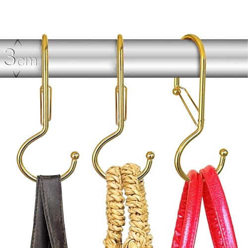 Blau Marité 6 Geldbörsenaufhänger für Kleiderschrank mit Sicherheitsschnalle – Twist S-Haken mit 90°-Design – S-förmiger Haken zum Aufhängen von Handtaschen und Tragetaschen – Schwerlast – Gelbgold