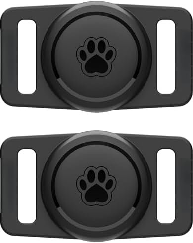2Pack Case Compatible with AirTag Dog Collar Holder, Waterproof Silicone Case, Black